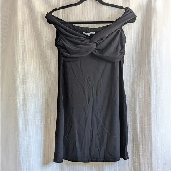 Reformation Black Vida Jersey Knit Sleeveless Off-shoulder Mini Dress, size  M
